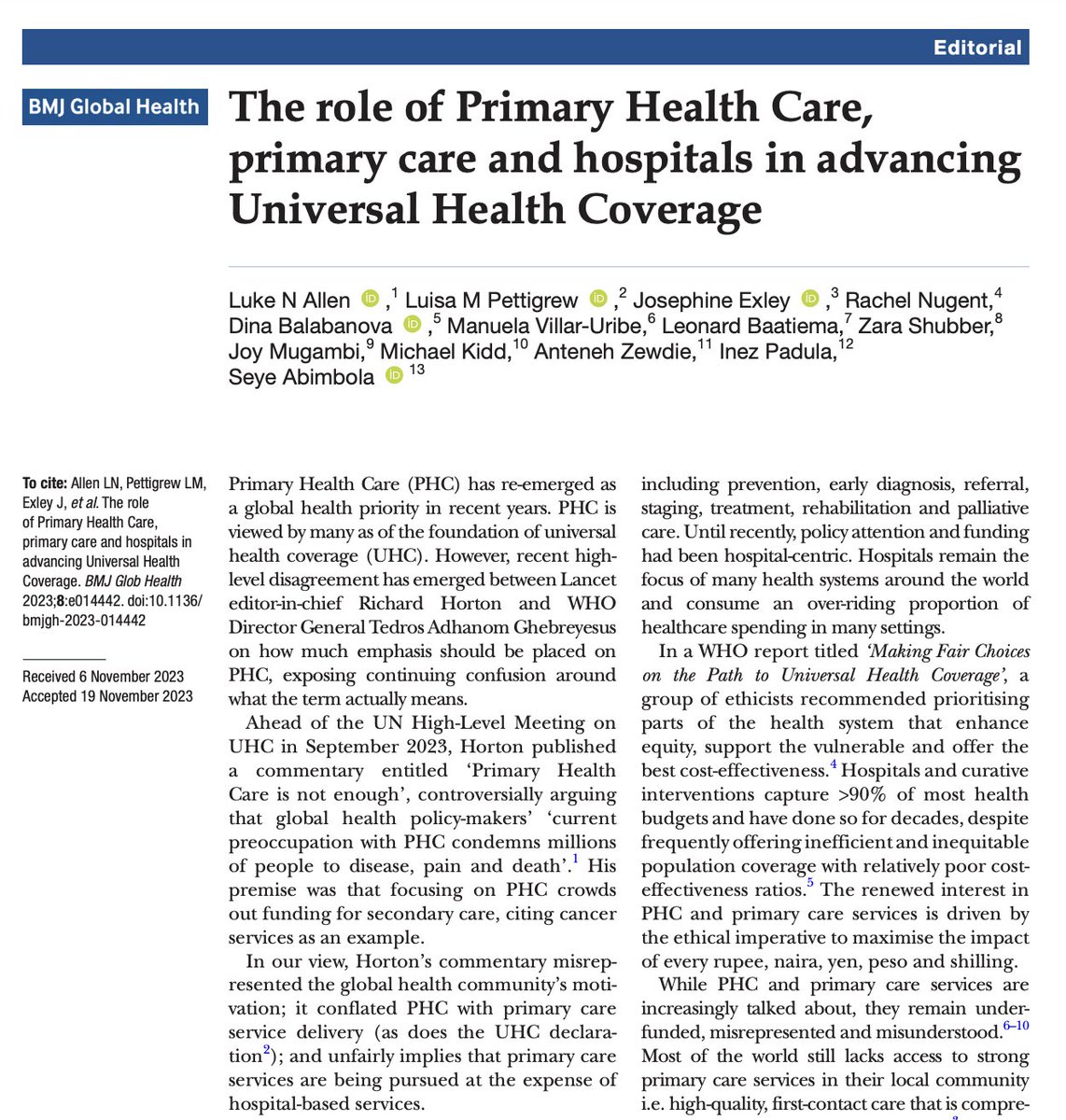 🔥 New (belated) rebuttal to @richardhorton1 Renewed interest in #PrimaryCare is good for: - 🫂 patients - 💰budgets - ⚖️equity Strong PC also supports hospital care 🏥 And a reminder that PC ≠ PHC! Free here👇gh.bmj.com/content/8/12/e…