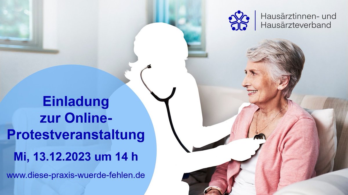 Einladung zur Online-Protestveranstaltung‼️

Schalten Sie sich unter diese-praxis-wuerde-fehlen.de dazu und machen Sie deutlich, was die Krise der hausärztlichen Versorgung für Praxen und PatientInnen konkret bedeutet!

Eine Vorab-Anmeldung ist nicht nötig.
#diesepraxiswürdefehlen