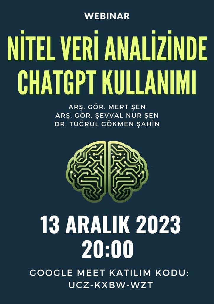 Mert Şen, Şevval Nur Şen ve  Tuğrul Gökmen Şahin’in kaleme aldığı “A New Era for Data Analysis in Qualitative Research: ChatGPT!” başlıklı makaleleri kapsamında 13.12.2023 saat 20.00de bir webinar düzenliyorlar. Yenilikçi araştırmacılar hep umut veriyor ✨
shanlaxjournals.in/journals/index…
