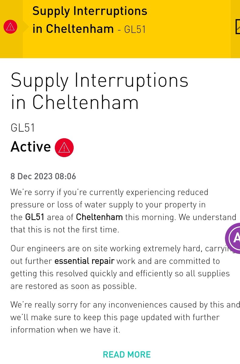 Jeffers1985's tweet photo. @GlosLiveOnline Severn Trent are reporting issues on their website https://t.co/Kq5eEE9bcZ