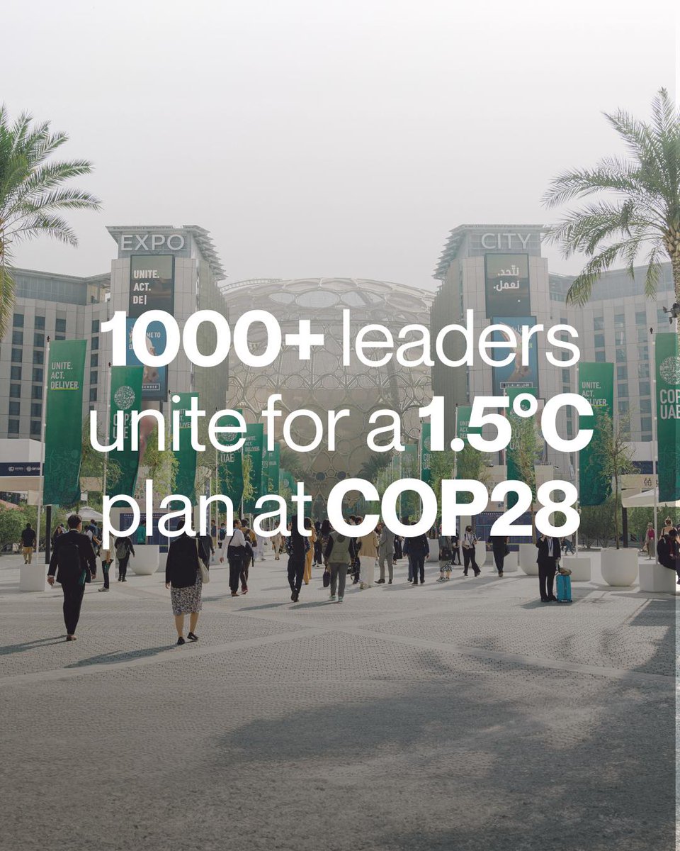 matthewgphill's tweet photo. At #COP28 we are at a tipping point: we either unite behind a 1.5C masterplan (inc. phase out of fossil fuels) or fail to seize the moment. 1,000+ leaders are supporting countries to do what it takes to deliver in the face of the emergency #lateristoolate

https://t.co/1TXDtodZGi https://t.co/qRODBl9ygr