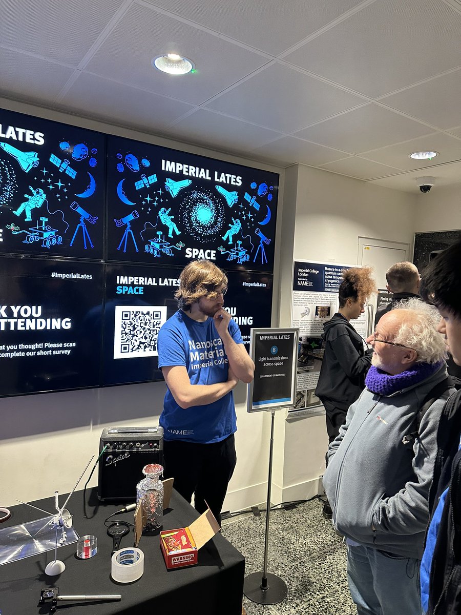 ImpMaser's tweet photo. Our researchers from @ImpMaterials and @NameProgramme  have demonstrated how masers can be used for space communication at #ImperialLates . 🛰️🚀
We had a great time talking to the public
at this amazing festive event @imperialcollege . https://t.co/34AKlJFiOO