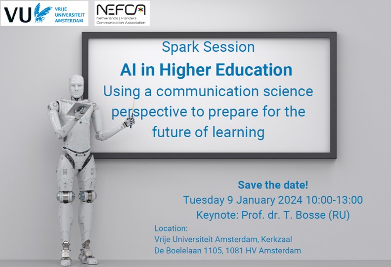 VU Communication Science (@communicationvu) on Twitter photo Together with <a href="/ne_fca/">NeFCA</a>, the <a href="/communicationVU/">VU Communication Science</a> is organizing a workshop on AI and Higher Education on January 9th (10h-13h). The event will start with a lecture from Tiber Bosse from <a href="/CW_RU/">Communication Sci RU</a>. You can register for the event here: forms.gle/ygtx4LAp5NgAFD… Together with <a href="/ne_fca/">NeFCA</a>, the <a href="/communicationVU/">VU Communication Science</a> is organizing a workshop on AI and Higher Education on January 9th (10h-13h). The event will start with a lecture from Tiber Bosse from <a href="/CW_RU/">Communication Sci RU</a>. You can register for the event here: forms.gle/ygtx4LAp5NgAFD…
