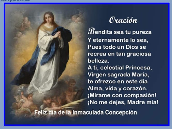 Hoy estamos de celebración, hoy es el día de nuestra querida, Inmaculada Concepción 🙏🙏🙏
Os dejo aquí la Oración, siempre es importante rezar.
Feliz #DiadelaConstitucion ❤️🙏
