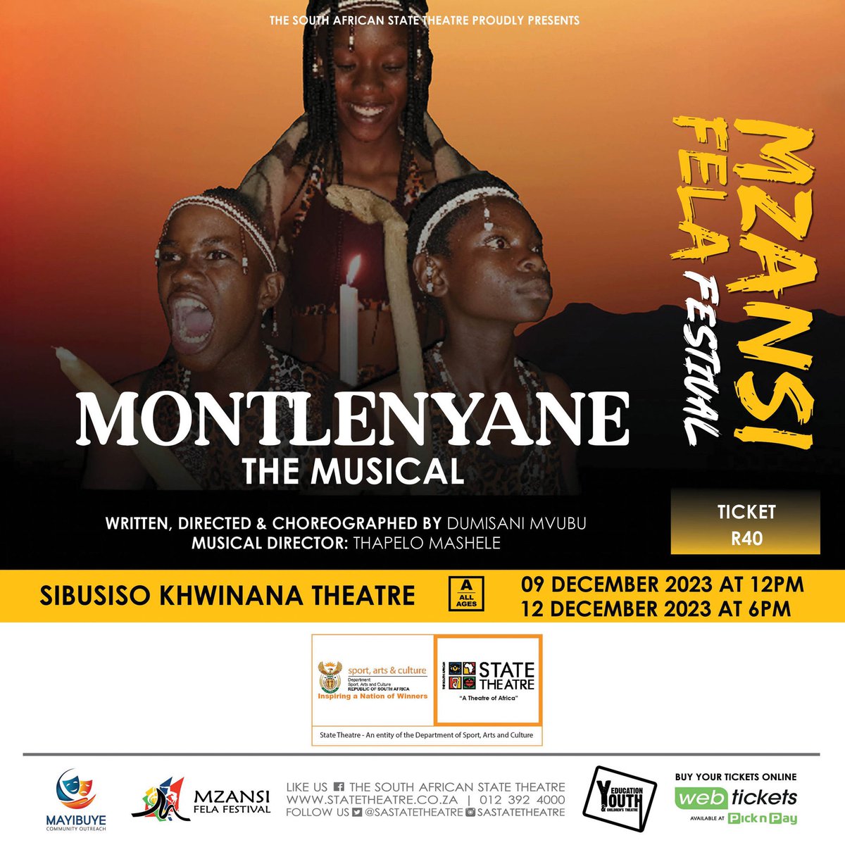 SportArtsCultur's tweet image. State Theatre is filled with theatrical dance, acting and musical performances this weekend. Catch Emasisweni, For The Right Reasons and Montlenyane all playing from 8 - 12 Dec 2023

State theatre is an agency of the Department of Sport, Arts &amp;amp; Culture. 
#StateTheatre #DSACAgency