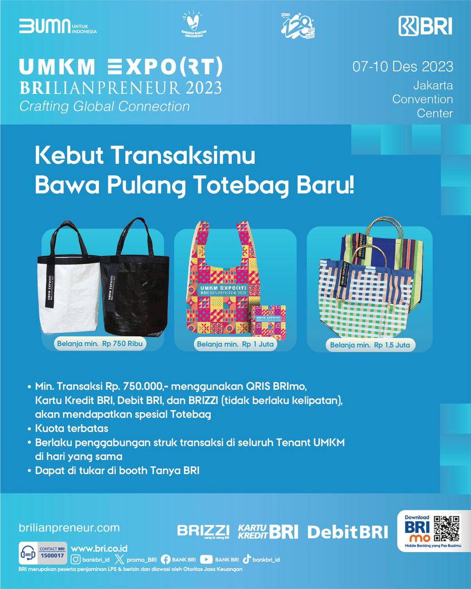 promo_BRI's tweet photo. Info lebih lanjut kunjungi www.brilianpreneur2023
#Brilianpreneur2023
#CraftingGlobalConnection
#SemuaPakeBRImo https://t.co/dFV2WD2Gmk