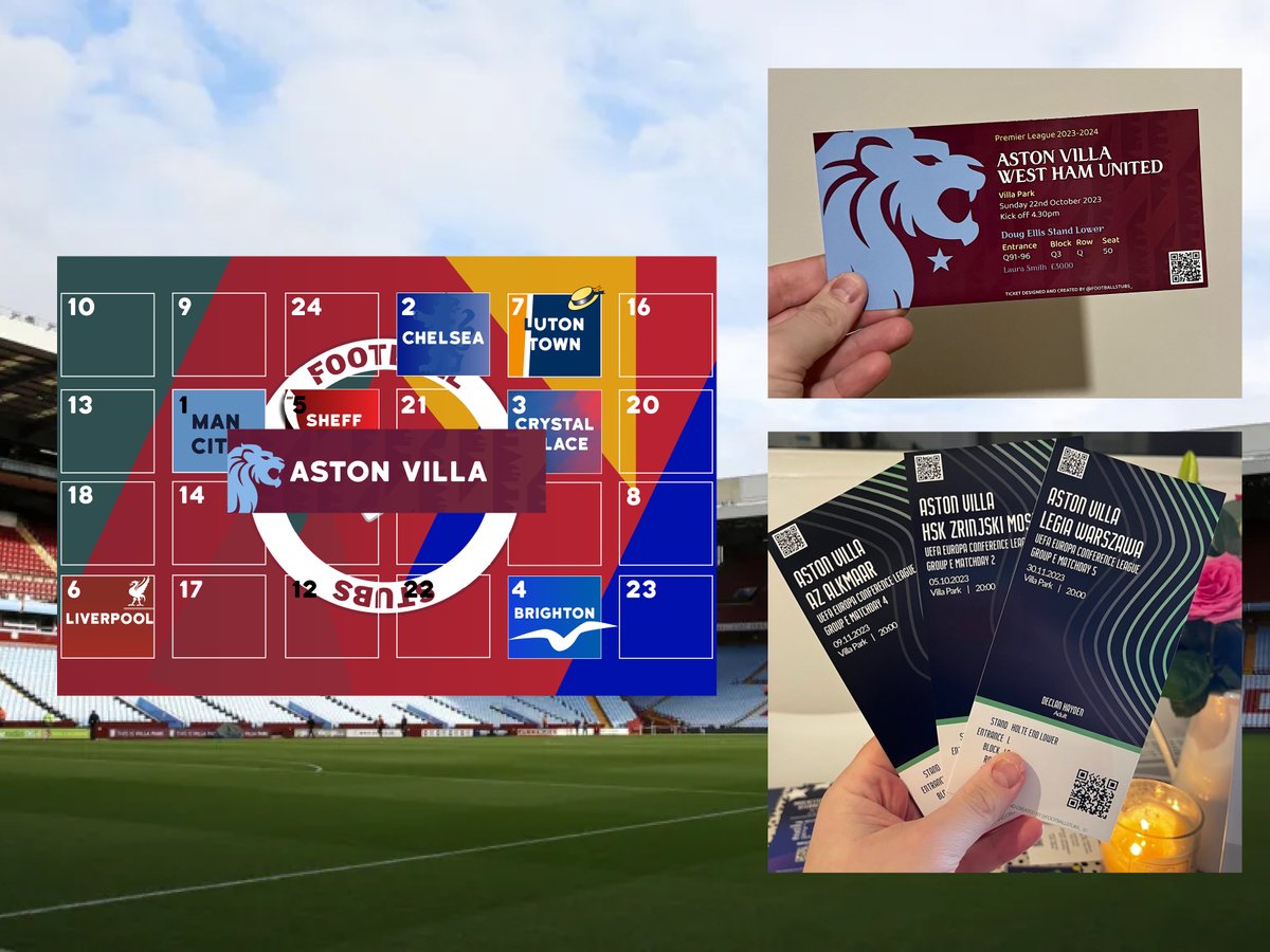 FootballStubs_'s tweet photo. 🆓🎄@footballstubs_ ADVENT CALENDAR

Day 8 - Aston Villa

As part of our Advent Calendar running through 24 days of December we are giving away up to 10 stubs per day for the team who's behind the door! We turn digital or print at home tickets into a proper ticket. Any game home or away, any competition, any season! 

All Villa fans have to do is:
♻️ Repost this post
🏷️ Tag friend you go watch Villa with
📲 Follow our account

If there are more than 10 reposts, we will do a draw of entries to see who gets the 10 stubs. Entries close at 8pm on 8th December.

⚠️ Please note, these are not match ticket but memorabilia.

📸 For examples of our extensive previous orders, head to our Insta, link on the profile.