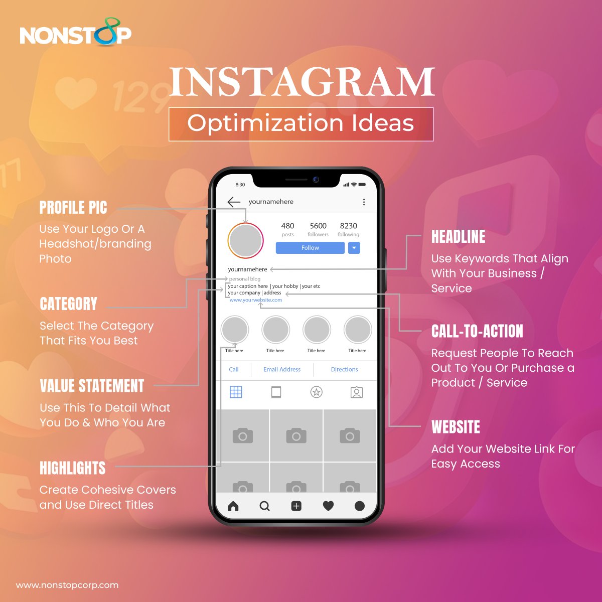Transform your Instagram bio into a captivating masterpiece!
Here are the few points :-
1.  Profile Photo
2.  Expert Statement
3.  Expert Title
4.  Call to Action
5.  Optimize with Keywords
#instagrambio #instagramtips #instagram #socialmediamarketing #contentcreator