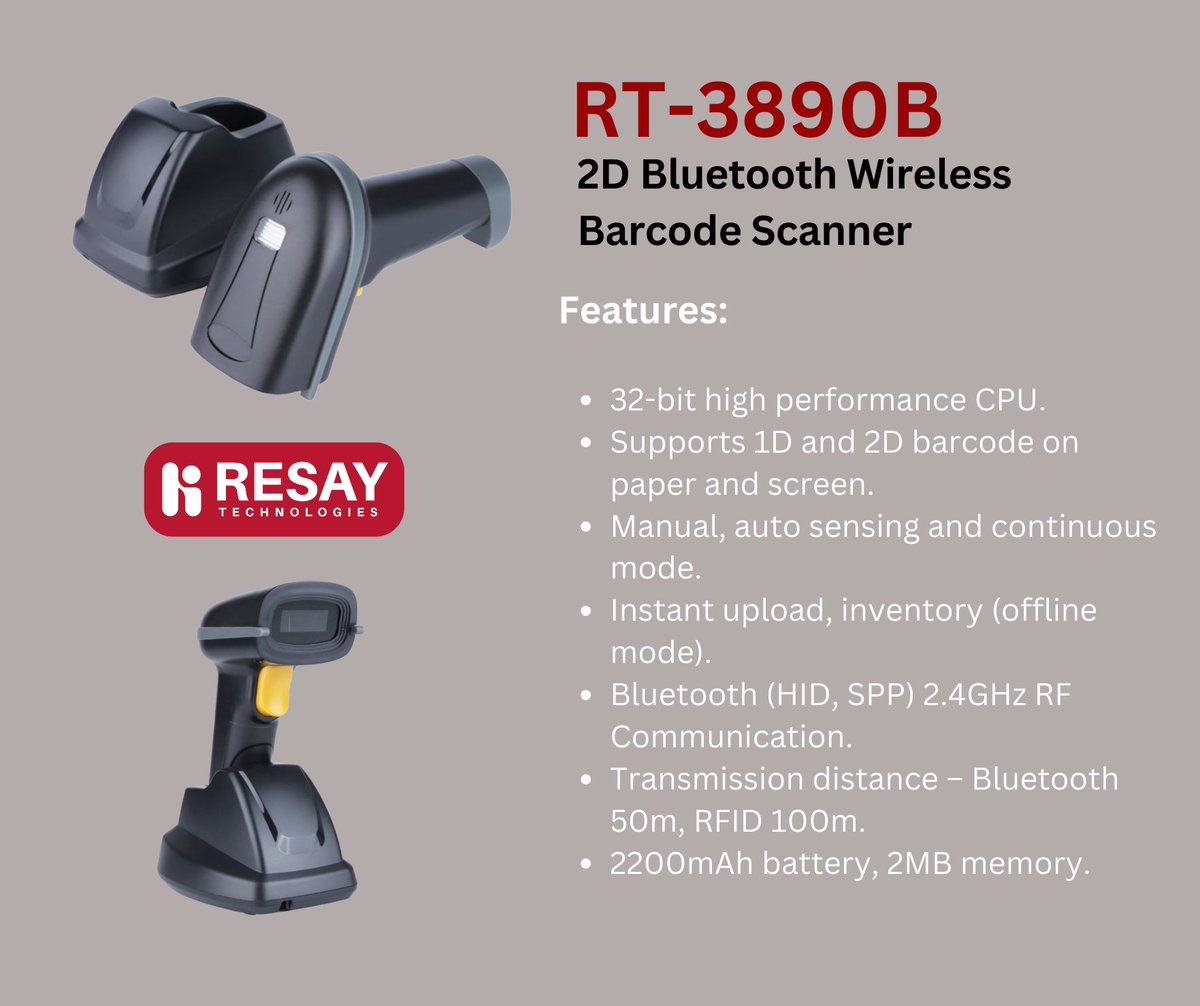 ResayTec's tweet image. Upgrade your business operations today! 🛍️✨ resay.co.uk/product/rt-389…

#RT3890B #2DBluetoothWirelessBarcodeScanner #WirelessBarcodeScanner #BarcodeScanner #WirelessTech #EfficiencyBoost #TechInnovation #BusinessUpgrade #BluetoothScanner #QRCodeScanner #ProductivityTools