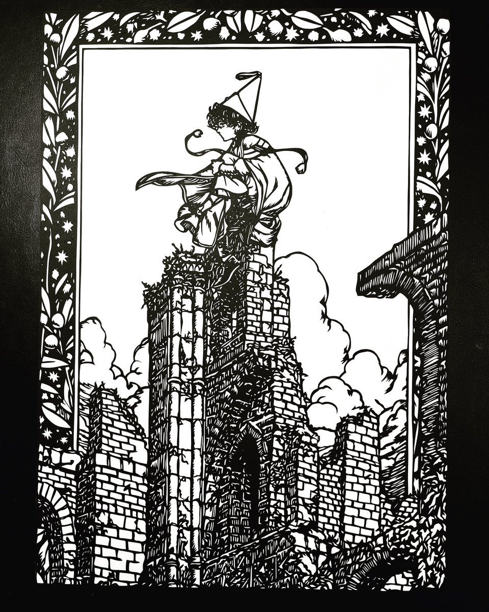 【33話扉絵(episode 33 cover art】
とんがり帽子のアトリエより
第33話の扉絵を切り絵にしました♪

paper cutting of episode 33 cover art from the atelier of witch hat!

#切り絵 
#とんがり帽子のアトリエ 
#アガット
#Δ帽子　#扉絵
#atelierofwitchhat 
#witchhatatelier
#papercuttingart