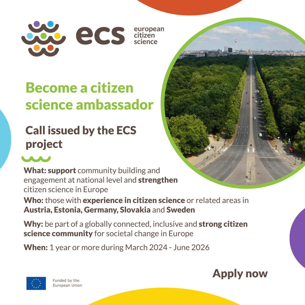 The @EUCitSciProject just launched a call for #CitizenScience ambassadors in Austria, Estonia, Germany, Slovakia, and Sweden! If you have experience in citizen science or related areas, apply now 🇦🇹 🇪🇪 🇩🇪 🇸🇰🇸🇪 Deadline is 16/01/2024 👉 eu-citizen.science/call_ambassado…