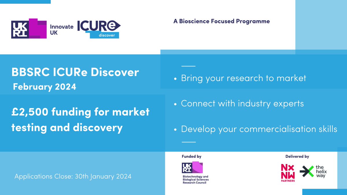 Applications are open for ICURe Discover. This is an 8-week, part-time online market discovery programme designed to support bioscience researchers and technicians in exploring their potential market. Learn more: orlo.uk/73Qvf Apply by 30 January