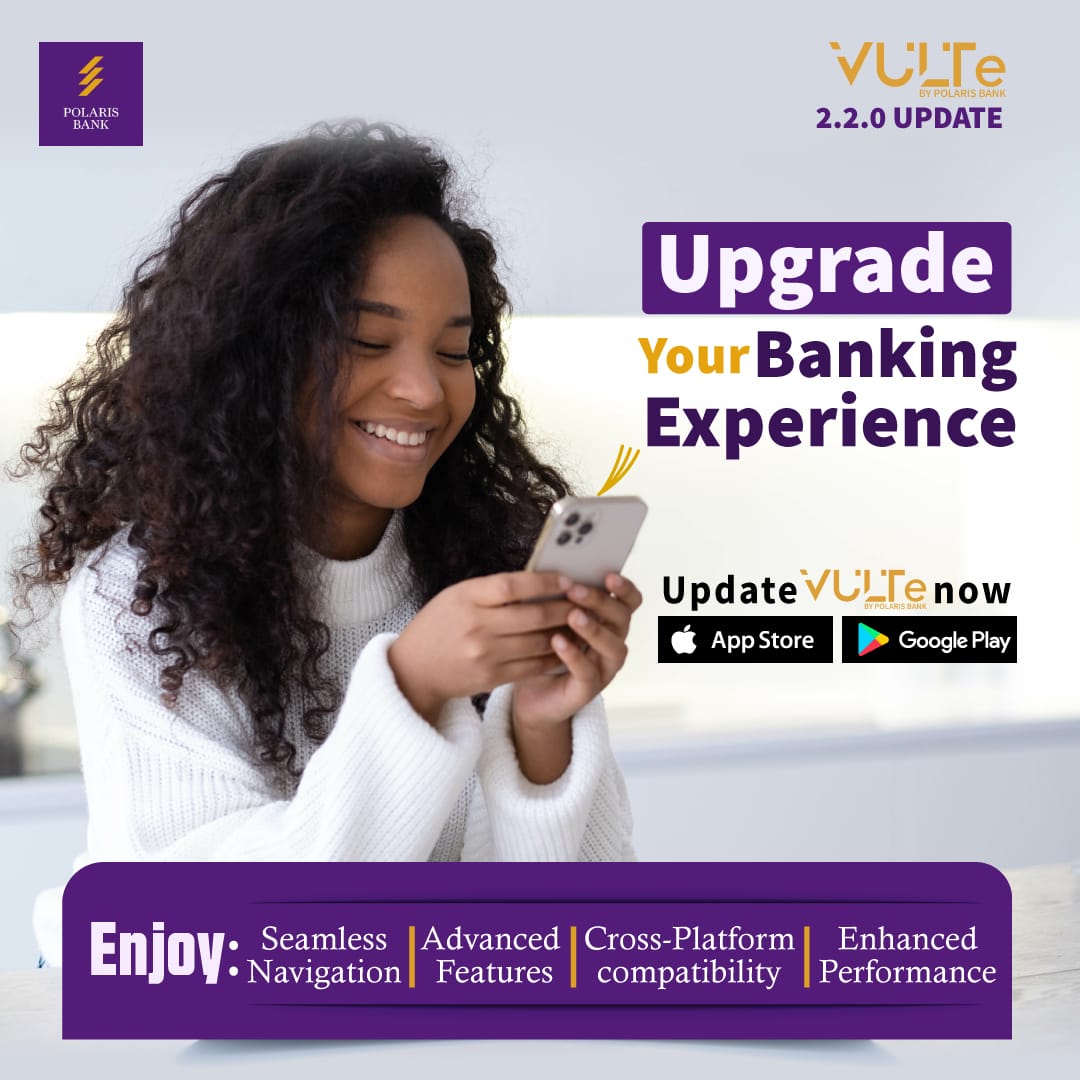 PolarisBankLtd's tweet photo. Upgrade VULTe today and redefine your digital Banking experience. π
VULTe is available for update on Google Play Store or Apple App Store.
#DigitalBankOfTheYear
#VULTe
#VULTeIsTheAnswer
#VULTeIT
#VULTeForBusiness https://t.co/iFeU9A8TGj