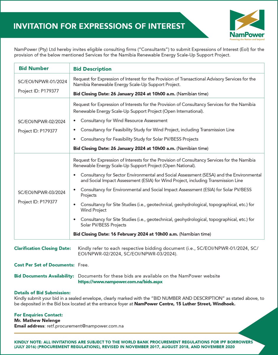 Invitation for Expressions of Interest

nampower.com.na/bids.aspx