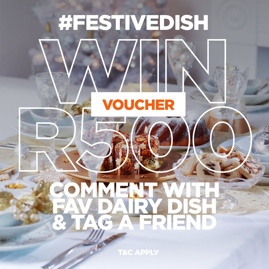 😋Do you have a legendairy dish for the festive season you simply have to have? Comment with your favourite dairy dish and tag a friend to enter.

A R500 shopping voucher is on the line.
 
#EnjoyDairy
#DairyGivesYouGo