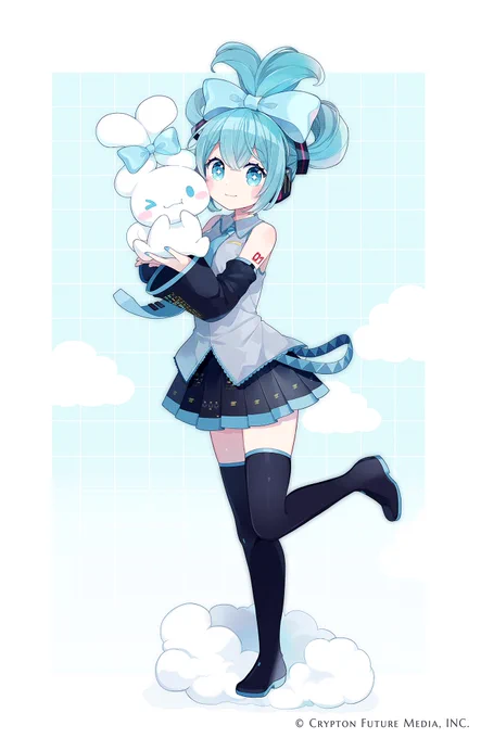 【 お知らせ 】 セガプライズ「初音ミク×シナモロール」コラボフィギュアのイラスト原案を担当させて頂きました  12月8日から順次店舗へ並びますのでどうぞよろしくお願いします!雲の台座付きです⟡.·    segaplaza.jp/prize/D120924/ #初音ミク #シナモロール