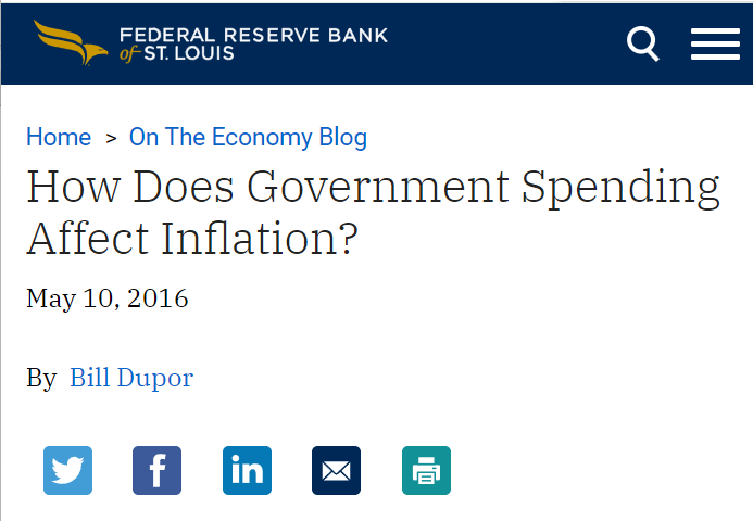 clintballinger's tweet photo. "Across the board, we found almost no effect of government spending on inflation. For example, in our benchmark specification, we found that a 10 percent increase in government spending led to an 8 basis point *decline* in inflation." https://t.co/ccHPBzuhNU #ejmr #econtwitter https://t.co/g48KbG8kML