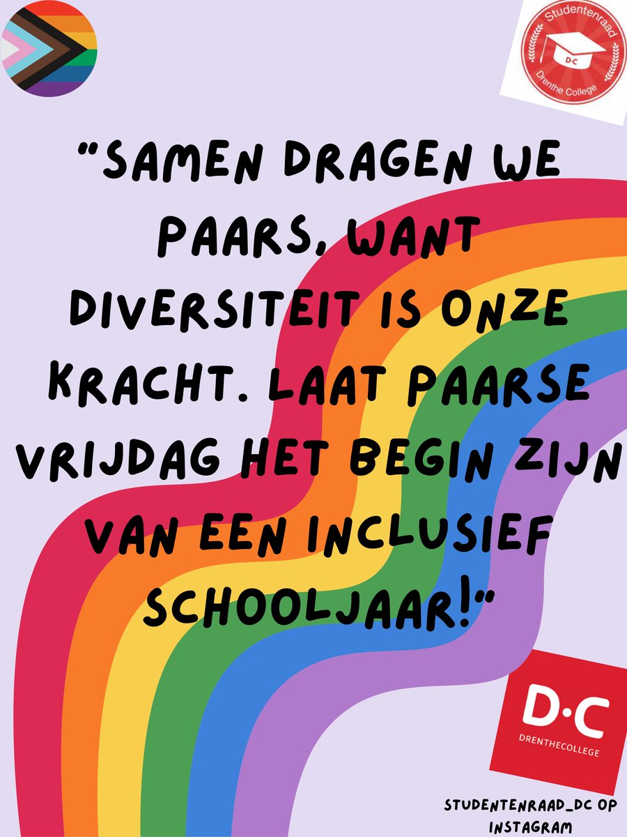 Vandaag #Paarsevrijdag. @Drenthecollege is solidair met transgenders; bij ons is Iedereen welkom! Veel paars in en om school; zo vieren we diversiteit. Samen sturen we krachtig signaal van begrip en respect en maken het verschil! #Iedereeniswelkom
<a href="/marrie75/">mare riemersma</a> <a href="/arwinnimis/">Arwin Nimis</a>