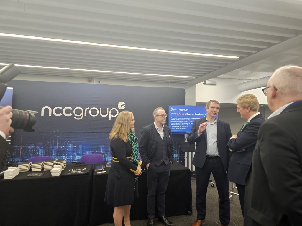NCCGroupplc's tweet photo. Yesterday we had the honour of being the networking sponsor of the 2023 UK Government #CyberSecurity Conference.Our #PublicSector specialists discussed cyber security policy, our #GovAssure support and other ongoing projects with leaders across a full spectrum of Government depts https://t.co/0KAl1q9xMp
