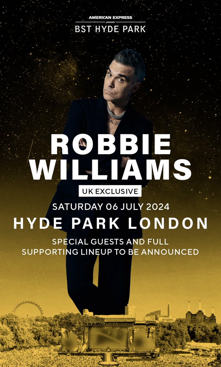 Tickets are on sale now for Robbie's big return to Hyde Park in London on Saturday 6th July >> RobbieWilliams.lnk.to/hydeparktickets