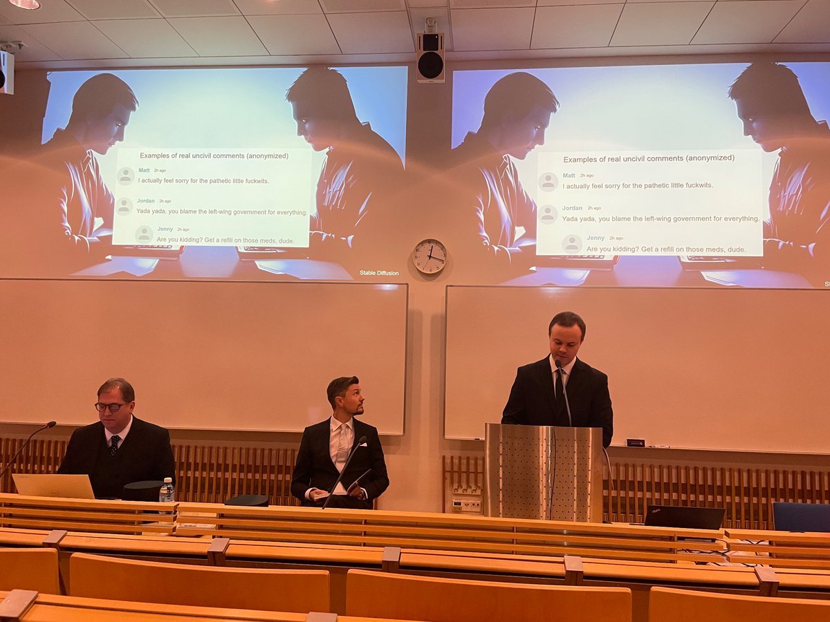Joel Kiskola is defending his dissertation on ways to intervene uncivil online discussion, something that this very platform would greatly benefit from 

@TampereUni <a href="/ITC_TampereUni/">Informaatioteknologian ja viestinnän tiedekunta</a>
