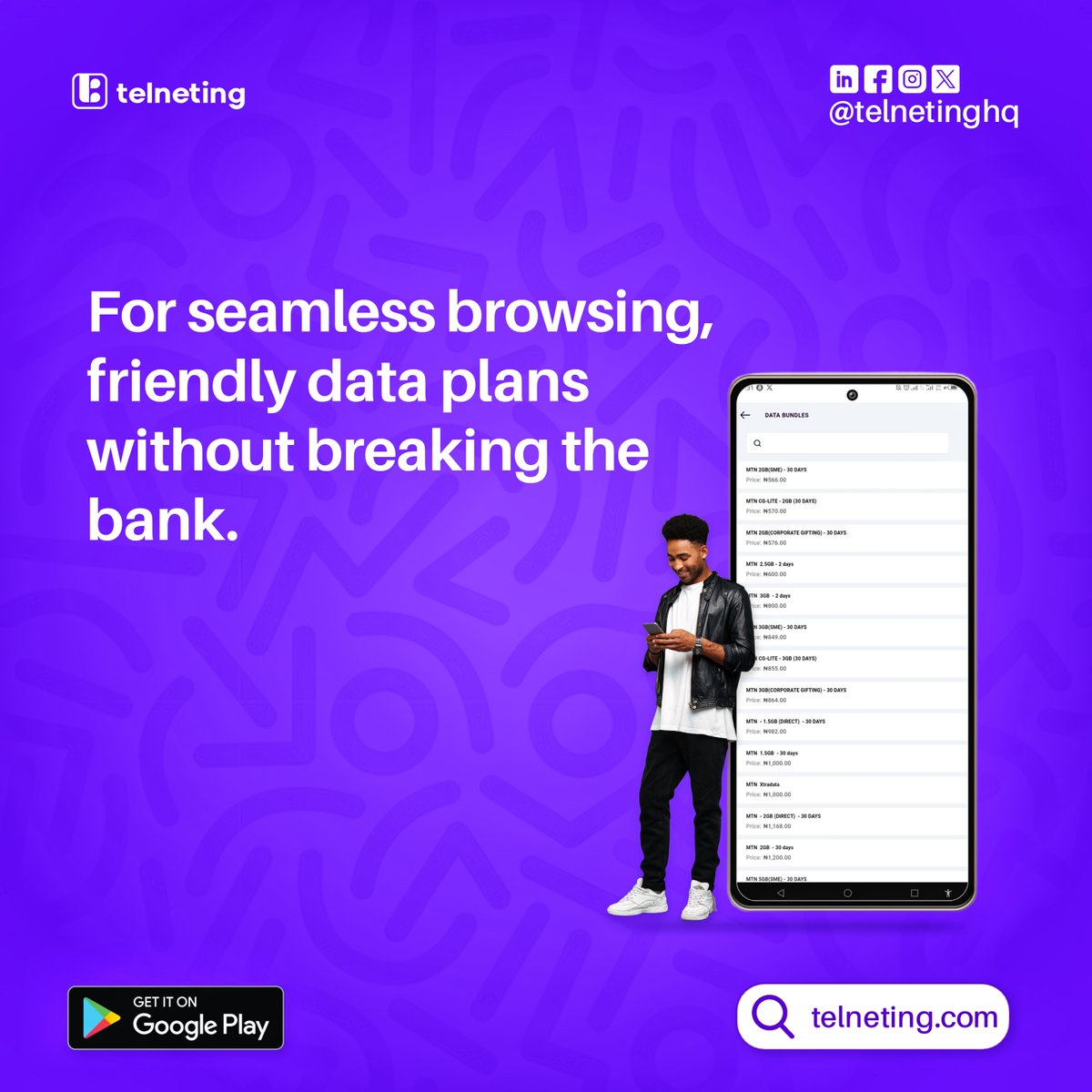 Choose Telneting for your discounted data subscription and stay connected without worries.

.
.
.

#Telneting #DataPlans #TGIF #Osim #friday
