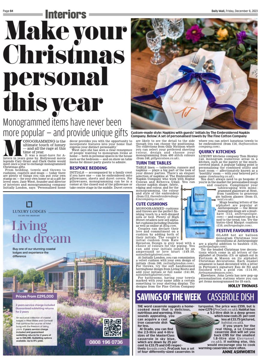 Monogram your interiors for added luxury - from cushions and throws to bedding and tableware- in today’s <a href="/DailyMailUK/">Mail+</a>