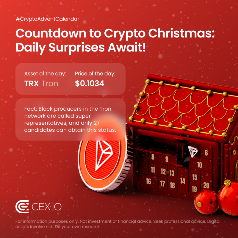 cex_io's tweet photo. 🎄 #CryptoAdventCalendar — Tron (TRX).

🔄 Like &amp; retweet this post for a chance to win 40 $TRX.

💱 Trade TRX on Exchange Plus — https://t.co/y1ChjfmAcp

Exchange Plus is currently not available in the U.S. 

@TronixTRX @trondao #TRX #TRON #TORNDAO