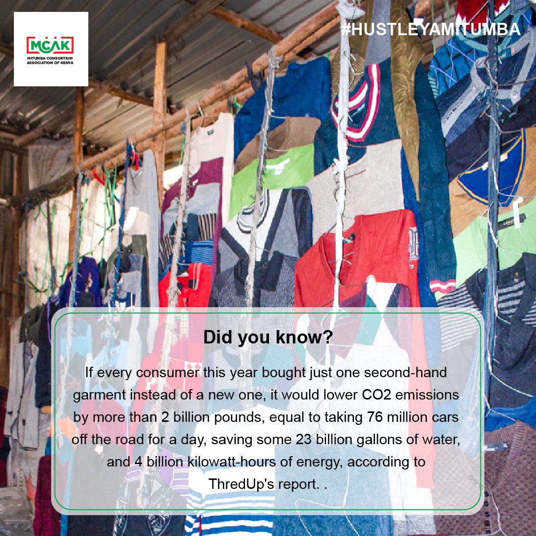 MitumbaKe's tweet photo. If every consumer this year bought just one secondhand garment instead of a new one, it would lower CO2 emissions by more than 2 billion British pounds; equal to taking 76 million cars off the road for a day, https://t.co/3zGP1RdPOZ