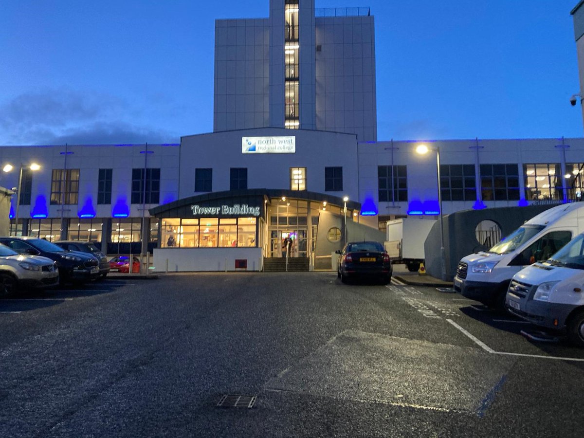 nwrc_college's tweet photo. This week NWRC lit up our buildings to raise awareness of the #16daysofaction which runs until Sunday 10th December, a campaign to tackle gender-based violence in our society. 

During the ten days we promoted our safeguarding policies across all our campuses. 
@nwrc_bsc https://t.co/smBTLKRYYc