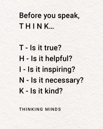 NurayOnoglu's tweet photo. Instagram'daki #thinkingmindspage'den aldım.
Konuşmadan (biz ona yazmadan da diyelim) önce düşünelim, söyleyeceğimiz/yazacağımız:
Doğru mu?
Faydası var mı?
İlham verici mi?
Gerekli mi?
Nezaket çerçevesinde mi? https://t.co/VrjrUye9mF