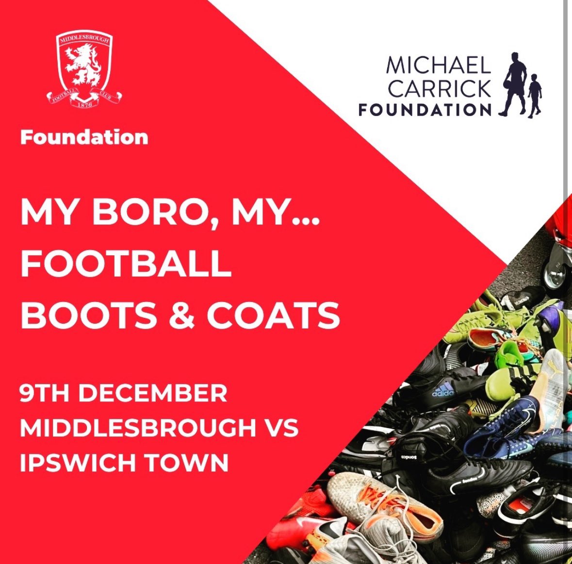 Have you had a Christmas clear out and found some old football boots 👟 or some spare coats 🧥 that no longer fit? Yes?! Well you can drop them off at the game tomorrow. ⚽️ 📍 Drop off at the rear of the North Stand at the Riverside THANK YOU SO MUCH FOR GETTING INVOLVED ⭐️