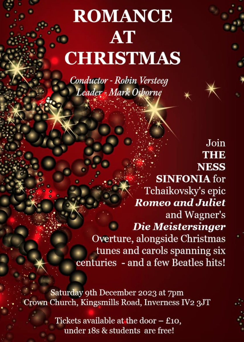 InvSymphonyOrch's tweet image. Come and join @NessSinfonia for Romance at Christmas, Crown Church, Inverness 7pm this Saturday 9th December #ChristmasEvent #InvernessEvent #ChristmasMusic