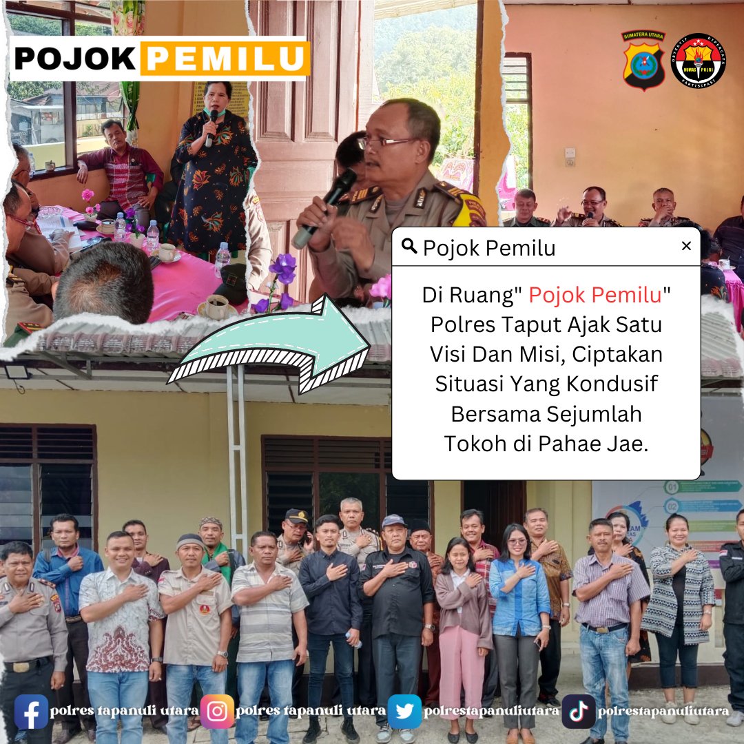 humasrestaput's tweet photo. Untuk mendukung dan mensukseskan pemilu damai 2024, Polres Tapanuli Utara menggelar diskusi di acara pojok pemilu bersama sejumlah tokoh Masyarakat, Tokoh Agama Islam dan Kristen, Tokoh Adat dan Tokoh pemuda di Kecamatan Pahae Jae Taput.
#taput #polrestaput #poldasumut https://t.co/vYfZEDm2CY