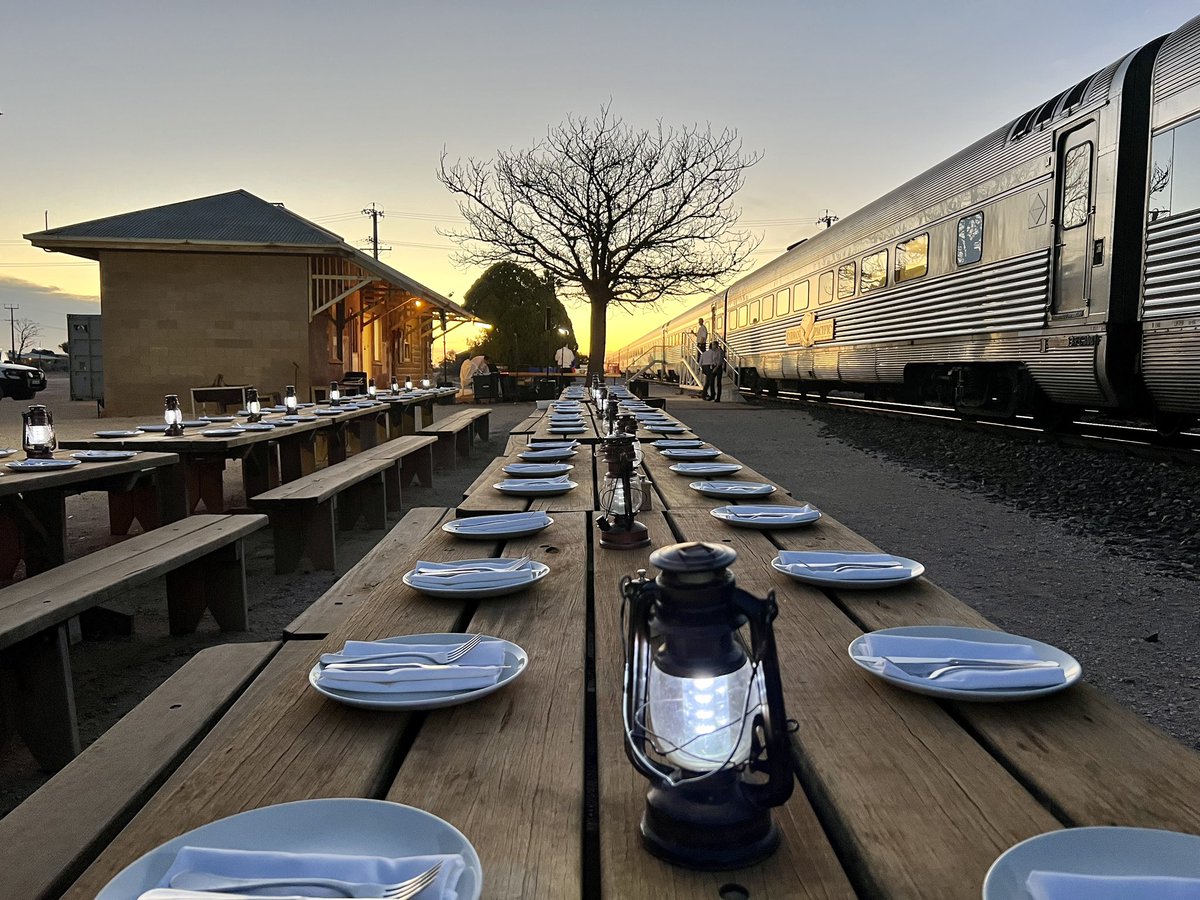 Just in time for #Top4Theme #Top4Trains & Stations @intheolivegrov1 @obligatraveler @ararewoman @OdetteDunn Two from The Ghan; the view on the Great Southern; the Rawlinna dinner on the Indian Pacific. All in Australia