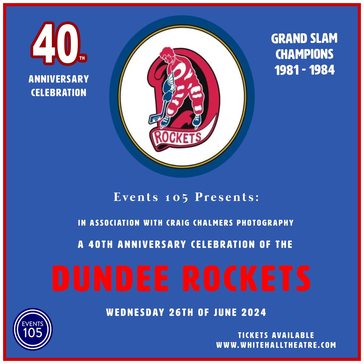 The Dundee Rockets-A 40th Anniversary Celebration.
The Whitehall Theatre Dundee 26th June 2024 
Tickets on sale NOW 💥👇
<a href="/DundeeStars/">Dundee Stars🏒🥅</a> <a href="/dundeestarstv/">Dundee Stars TV</a> <a href="/dundeeicearena1/">Dundee Ice Arena</a> <a href="/TheWhitehall/">Whitehall Theatre Dundee</a> @thedumdeecoirier
<a href="/C_GStrachan/">Graeme Strachan</a> <a href="/courier_dundee/">The Courier (Dundee)</a> 

whitehalltheatre.ticketsolve.com/ticketbooth/sh…