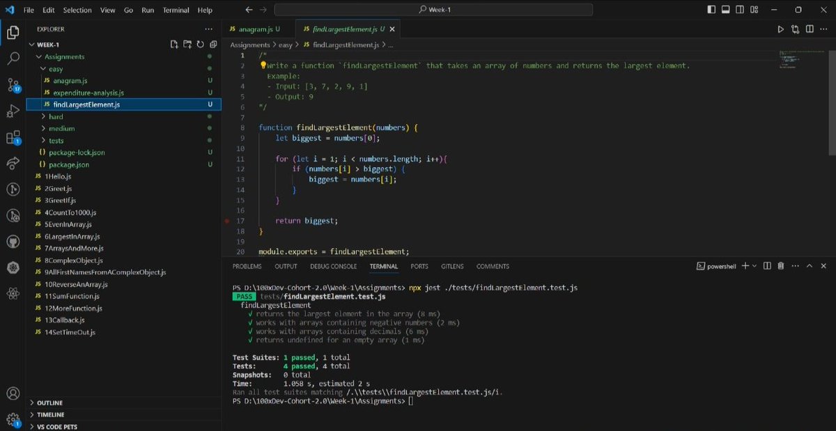Sidharth_2003's tweet photo. #Assignments #Cohort2

Done with the "Easy" problems of Week-1 assignment from @kirat_tw's 100xDevs Cohort 2.0

I found the questions simple but still learned something that was Regex. It was relatively new for me and fun.

Looking forward to complete the rest of the problems 🚀 https://t.co/KwV2PtW4BH
