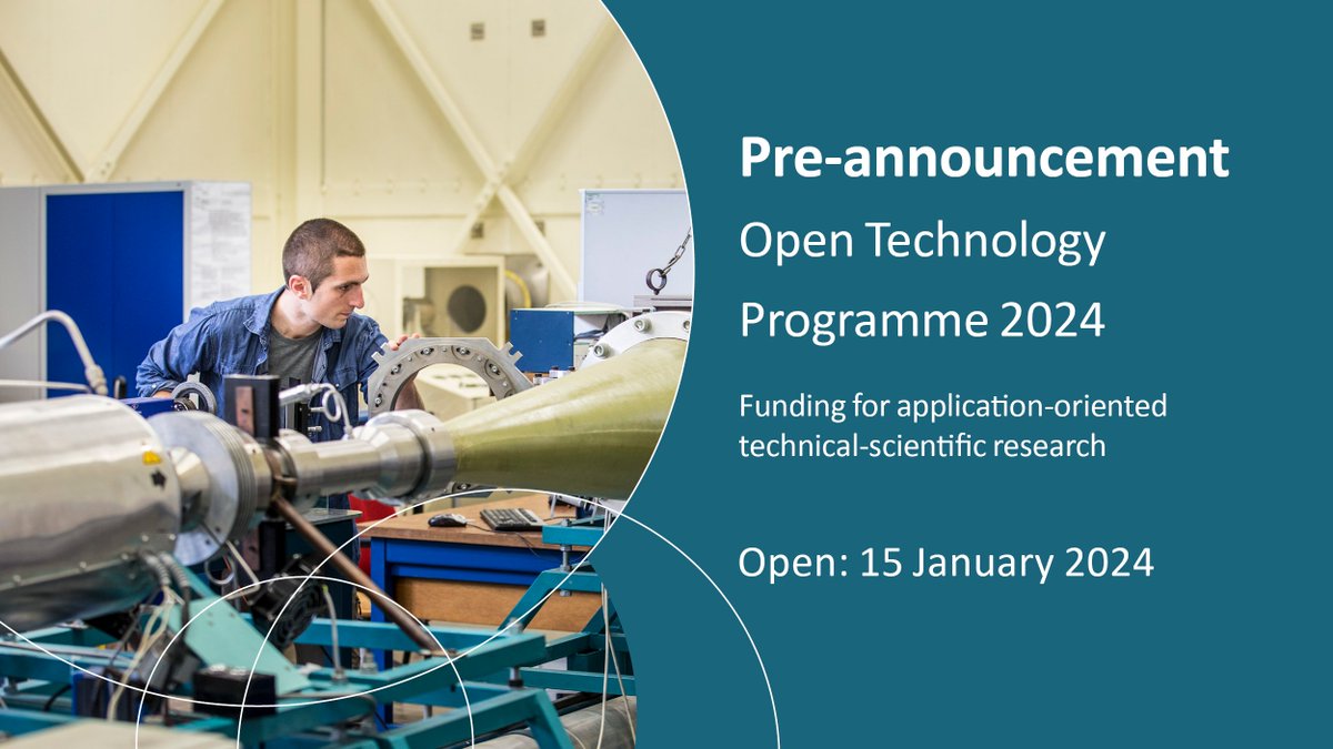 Open Technology Programme 2024 will open on 15 January for proposals for application-oriented technical-scientific research. Open all year round! Register for the online info session on 1 February: nwo.nl/en/news/pre-an…