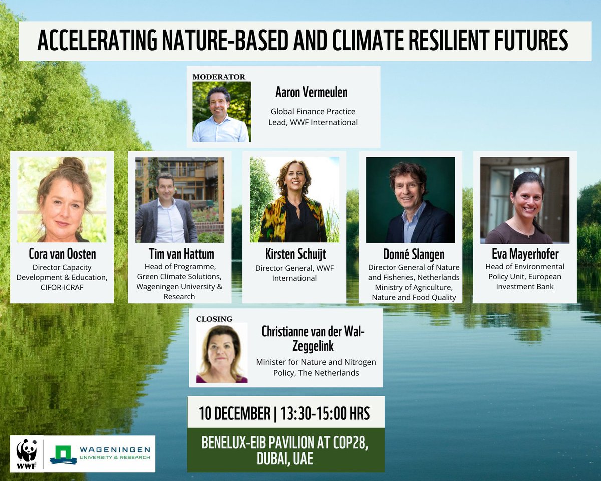 Want to know more about the opportunities for Nature-Based Solutions to #climate breakdown & #nature loss, and how to attract commercial #investment? Please join me & @WWF special guests for this session @COP28, Dec 10, 13.30 GST, Benelux-EIB Pavilion. #NaturePositive #NetZero