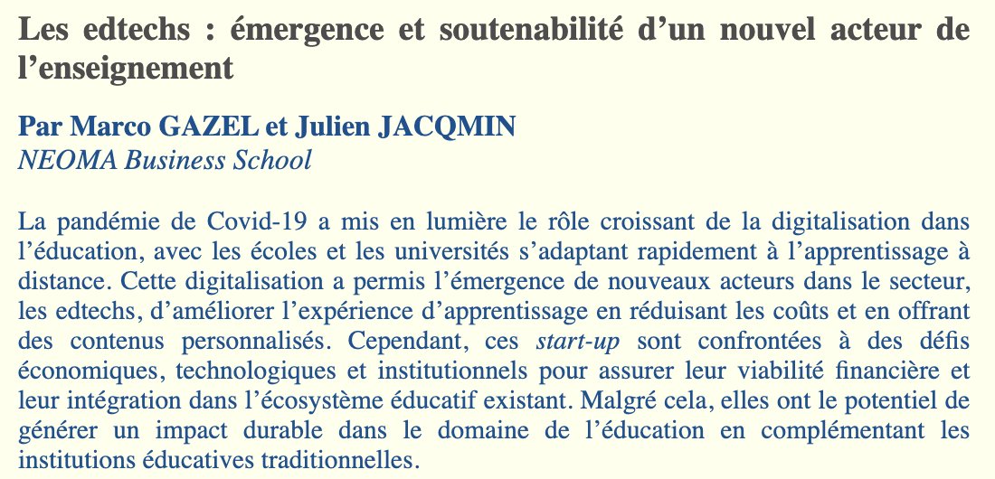 Premier papier avec @marcogazel autour des edtechs dans <a href="/AnnalesdesMines/">Annales des Mines - open access</a> #EnjeuxNumériques. Dispo en libre accès ici annales.org/enjeux-numeriq…