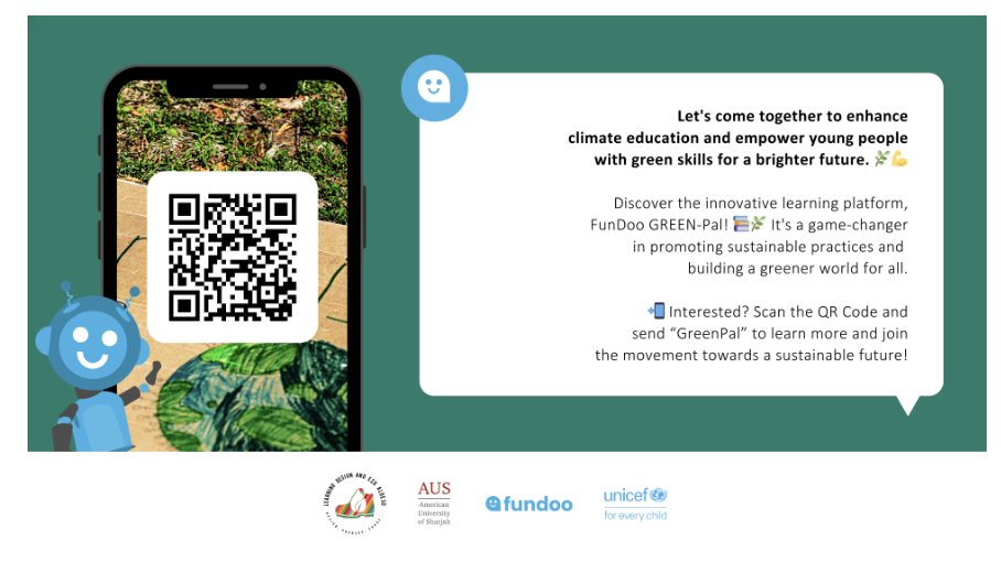🚀 Launch Alert! #FunDooGreenPal made its grand debut at #COP28 on Dec 1st! A milestone of innovation and collaboration with UNICEF's Office of Innovation, American University of Sharjah and ALDESD🌍✨
Explore the journey: aldesd.org/green-pal-fund… 
#LearnForOurPlanet