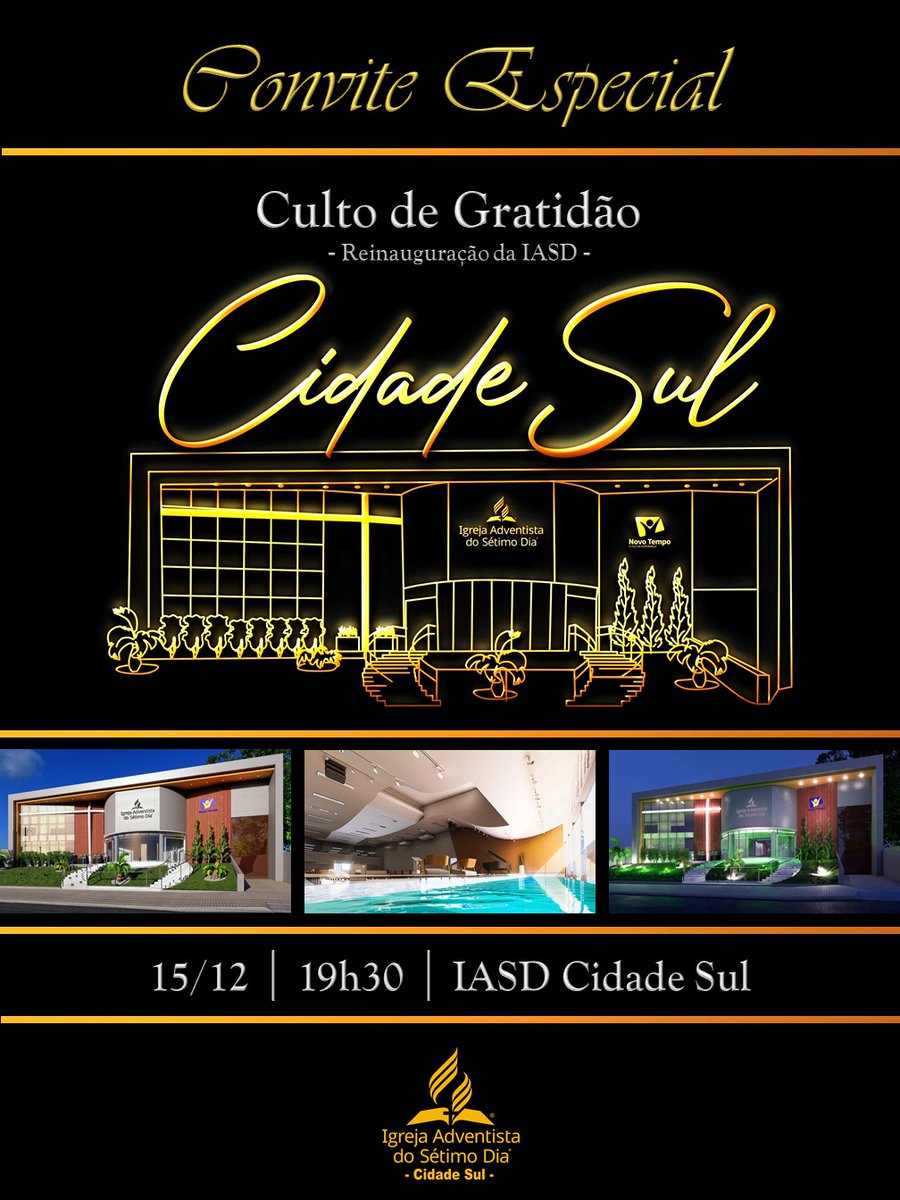Nossa Cerimônia de Reinauguração é Sábado pela manhã dia 16/12, porém na sexta-feira a noite teremos um lindo Culto Especial de Gratidão às 19h30. Vamos celebrar todas bênçãos de Deus sobre seu povo! Esperamos você e sua família! 🙏😊❤️