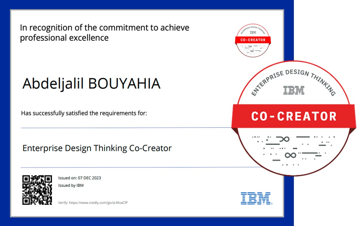 I earned the IBM Co-Founder badge for Enterprise Design Thinking!🌐 🚀💡 Let's keep developing collaboration skills and creating opportunities for progress and leadership in a world that relies on design and innovation. 👥🔍 #DesignThinking #IBM #DesignLeadership ✨