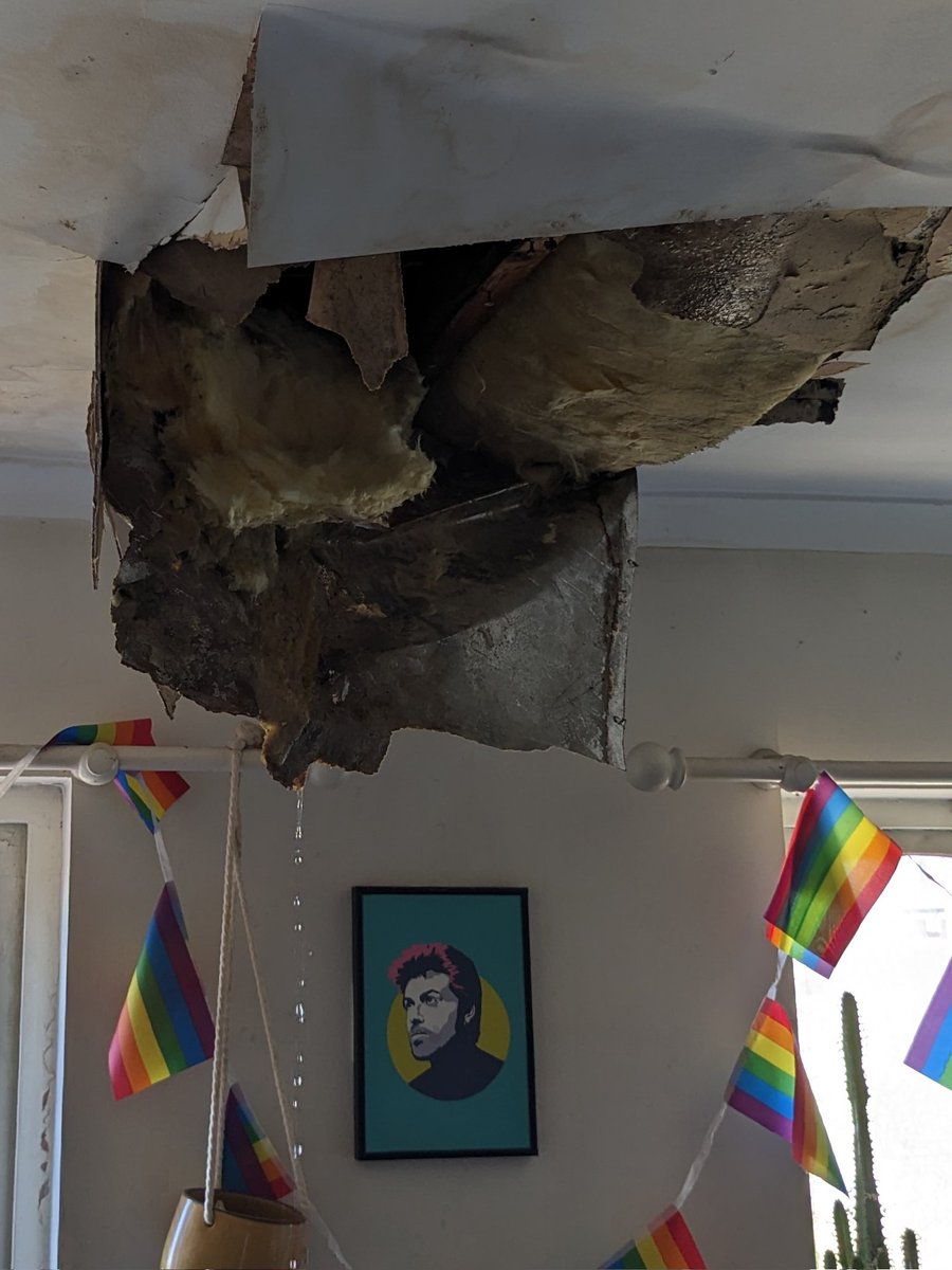 Two and a half years ago we reported a leak in our living room roof to our landlord. This is what we are obligated to do via our rental agreement and he is, both morally and legally, obligated to sort it. He did nothing. In March of this year, the ceiling collapsed. 1/x