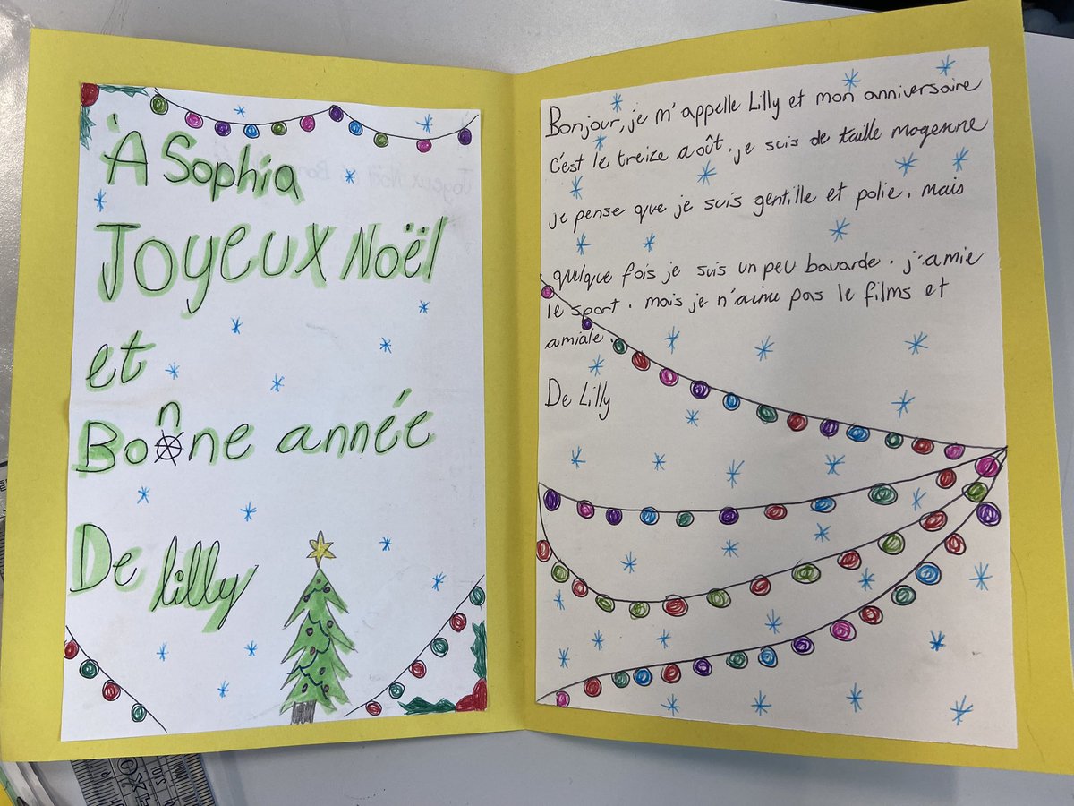 MFL_Deanery's tweet photo. Year 7s have been enjoying writing pen pal letters and making Christmas cards with out French language assistant, Miss Robert, that we’ll send to her little sister’s school in Normandy! Joyeux Noël!🎄 🇫🇷 https://t.co/Q81VG207Wc