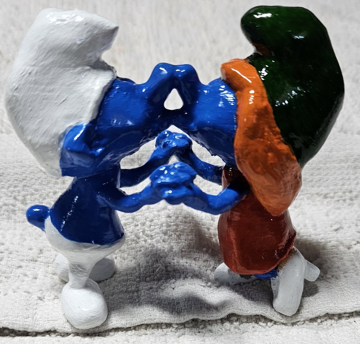 3d printed and painted Smurf couple kissing . . . . #3d #3dprint #3dprinted #3dprinting #3dprinter #smurf #smurfs