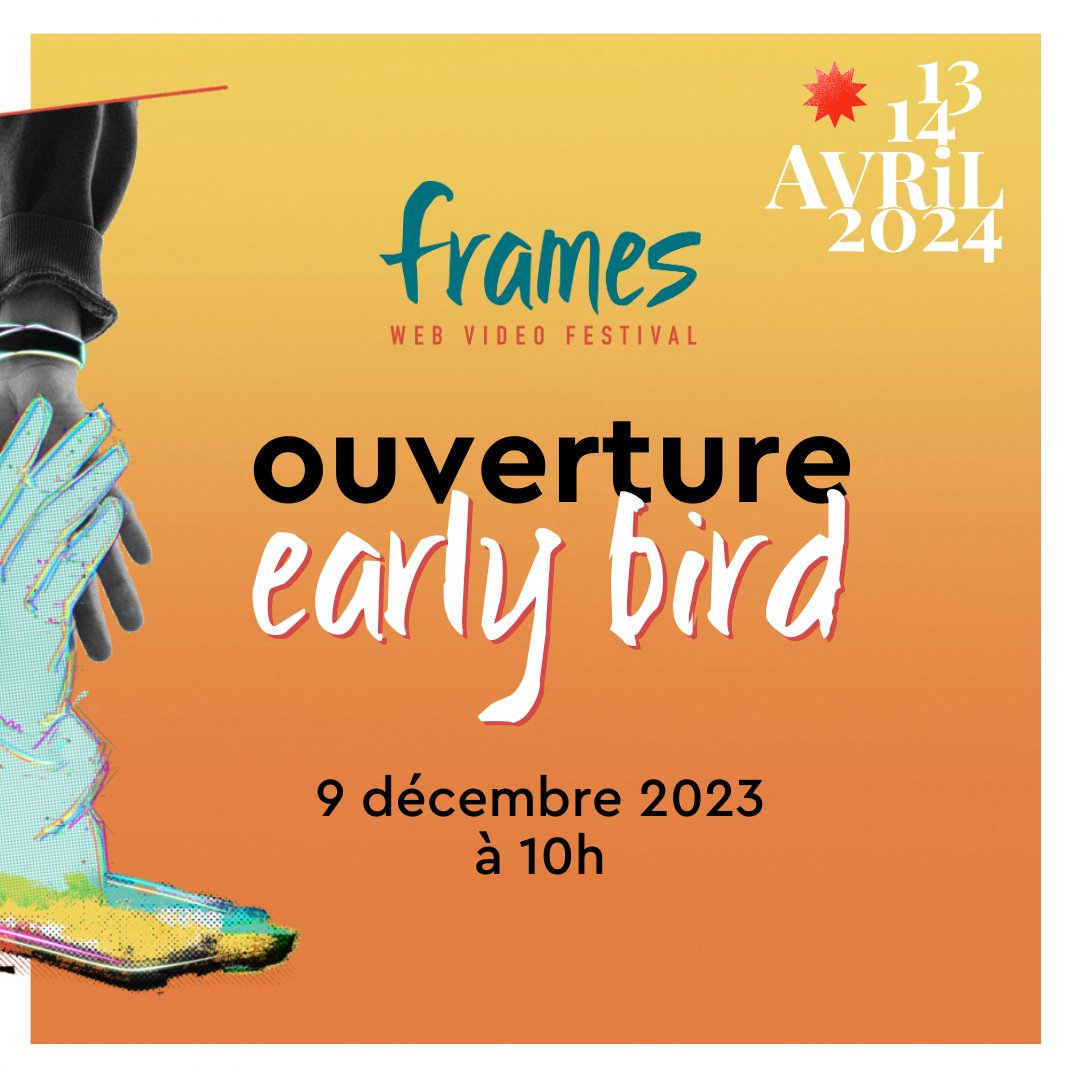 FramesAvignon's tweet photo. 📣 🎫 𝗢𝗨𝗩𝗘𝗥𝗧𝗨𝗥𝗘 𝗗𝗘𝗦 𝗘𝗔𝗥𝗟𝗬 𝗕𝗜𝗥𝗗 🎫 📣
FRAMES Web Video Festival sera de retour au printemps 2024 pour sa 8ème édition !
🎫 Infos & Billets disponibles > https://t.co/iv0QvX2XS8
#FramesFestival #FramesFestival2024 https://t.co/CrxyosBdnd