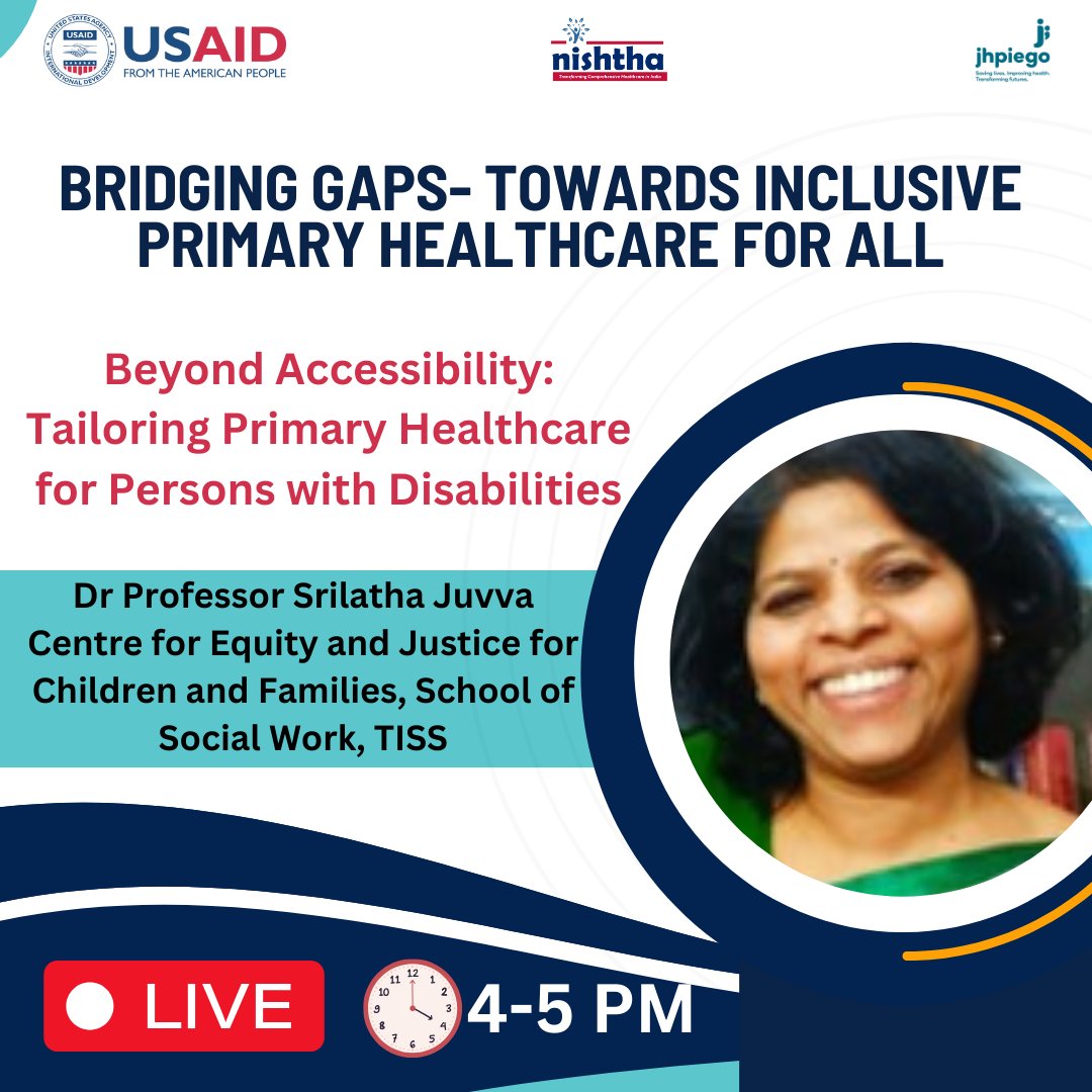 NISHTHA_CPHC's tweet photo. Join Dr. Prof. Srilatha Juvva from @TISS_SocialWork as she delves into the crucial discussion on tailoring primary healthcare for Persons with #Disabilities! Let's move #BeyondAccessibility and ensure #inclusivehealthcare for all. https://t.co/tJG2aaJtaB
