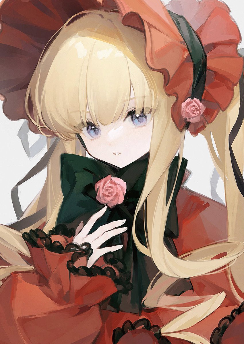 shinku 1girl solo blonde hair long hair bow flower bangs  illustration images