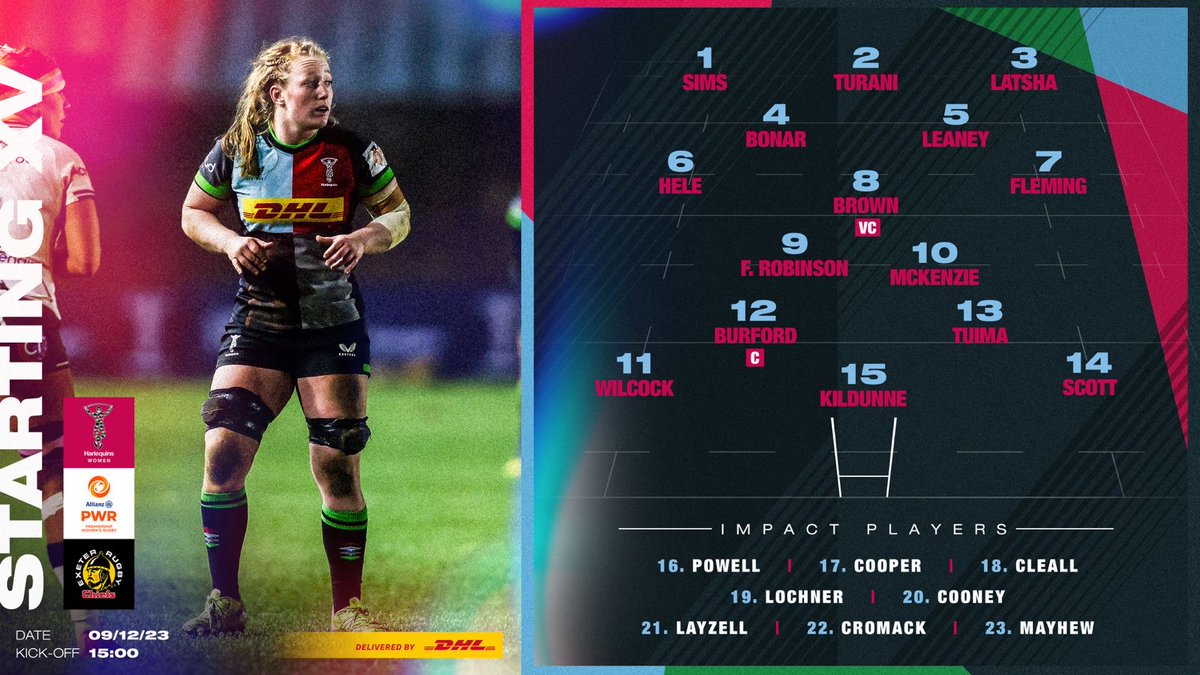 Your Harlequins side to face Exeter Chiefs 🤩 🇿🇦 Hele starts ☘️ Cooney on debut 💪 Wilcock on the wing 📲 bit.ly/HeleStarts Delivered by @DHLRugbyUK #COYQ #HARvEXE